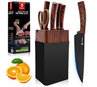 Kezidhp Ensemble de 7 Couteaux de Cuisine avec Bloc - Lames en Acier Inoxydable Aiguisées, Manches Ergonomiques Antidérapants - Couteaux Professionnels pour Chef à Domicile