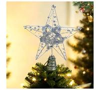 Kezidhp Étoile Sapin de Noël Argentée 10 Pouces, Décoration Sapin Noël Étoile Cime Arbre, Christmas Tree Topper Star Décorations