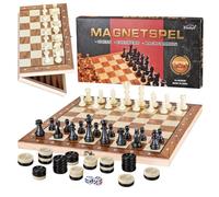 Kezidhp Jeu d'Échecs en Bois - Coffret 3-en-1 avec échiquier Pliable, Plateau Portable pour soirées en Famille et Voyages, 29 x 29 cm