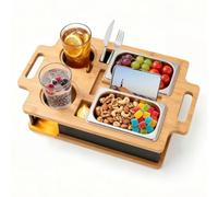 Kezidhp Plateau de Canapé en Bambou - avec 2 Bols à Snacks, 2 Porte-Boissons avec sous-Verres, Support Téléphone - Plateau Snack pour Canapé, pour Hommes et Femmes