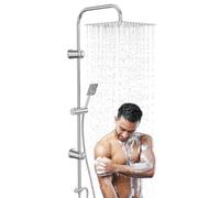 Kezidhp Réglable Colonne de Douche, 30x30cm tete de douche, avec Douchette Main Libre, Colonne de Douche Hydromassante en Acier Inoxydable, Réglable, Robinetterie de Douche Chromée（sans Mitigeur）