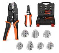 KF CPTEC Kit de sertissage à cliquet 9 pièces avec 7 matrices à changement rapide et pince à dénuder pour thermorétractable, isolé, non isolé, barillet ouvert et connecteurs de câble PV