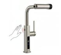 KF2209-PRO Robinet de cuisine extractible sans contact avec 6 modes de sortie d'eau, détecteur de mouvement mains libres, affichage de la température sans batterie, nickel brossé