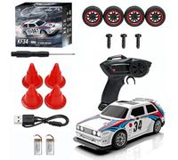 KF34 Voiture de dérive télécommandée à l'échelle 1:43, 2,4 G 4WD haute vitesse avec pneus interchangeables et lumières LED pour les amateurs - RTR