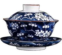 KFGISD, Bols, service à thé Kung Fu, bol couvert, tasse à thé, porcelaine bleue et blanche vintage, Gaiwan, tasse à thé en céramique faite à la main, bol à thé de voyage portable ，Tasse à thé(9)