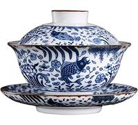 KFGISD, Bols, service à thé Kung Fu, bol couvert, tasse à thé, porcelaine bleue et blanche vintage, Gaiwan, tasse à thé en céramique faite à la main, bol à thé de voyage portable ，Tasse à thé(5)