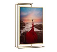 KFGISD, Cadre photo en métal, support rotatif à 360° double face A4 avec couvercles en acrylique HD, double usage horizontal et vertical,Cadre photo(Gold)