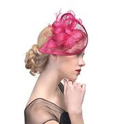 KFGISD, Chapeau bibi en maille for femme, accessoire de coiffure for mariage, cocktail, thé, fête, fleur unie, plumes, pince à cheveux,Chapeau cocktail(Rose Red)