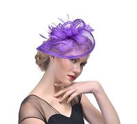 KFGISD, Chapeau bibi en maille for femme, accessoire de coiffure for mariage, cocktail, thé, fête, fleur unie, plumes, pince à cheveux,Chapeau cocktail(Purple)