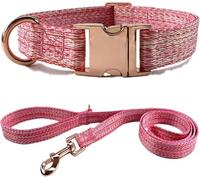 KFGISD, Ensemble Collier et Laisse for Chien de 1,5 m, Collier de Base réglable avec Boucle en métal Robuste et Anneau en D, Doux et Durable ，Colliers pour Chiens(Pink,L)