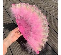 KFGISD, Éventail à Plumes portatif, éventail Pliable Vintage, éventail à Main en Plumes avec Pendentif, décoration de fête de Mariage,Opvouwbare waaier(Pink)
