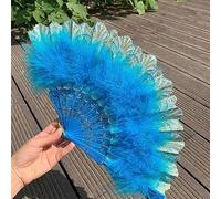 KFGISD, Éventail à Plumes portatif, éventail Pliable Vintage, éventail à Main en Plumes avec Pendentif, décoration de fête de Mariage,Opvouwbare waaier(Lake Blue)