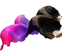 KFGISD, Éventail en Soie Long, éventail Pliable for Danse, voiles for Danse du Ventre, 1 Paire, éventail en Soie, Taille Classique, côtes, Vente en Gros ，Éventails de Danse(59,180x90cm)