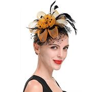 KFGISD, Fascinators Femmes Fleur Maille Rubans Plumes Chapeau Coiffe Ou Un Clip Cocktail Thé Fête Chapeaux,Chapeau cocktail(L)