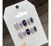 KFGISD, Faux ongles courts réutilisables en forme de cœur et de diamant, couverture complète pailletée, pointes artificielles portables, art à presser sur NailXS ，Ongles courts artificiels
