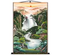 KFGISD, Impressions sur toile, peintures sur rouleau, style chinois, paysage, collines verdoyantes et eaux claires, ornements chinois ，Peinture artistique chinoise