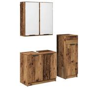 KFGWERSTY Lot de 3 armoires de salle de bain 64,5 x 33,5 x 59 cm | Bois avec poignées noires, 3 portes et 1 tiroir, pour petites salles de bain, poids total de 43,61 kg
