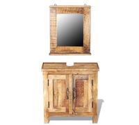 KFGWERSTY Miroir 60 x 30 x 60 cm en bois de manguier massif avec pieds en | Bois massif de mangue, poli et laqué, 2 étagères, pour salle de bain, miroir 29,5 x 37 cm