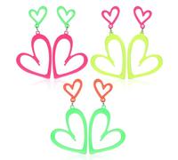 KFHENSOMR Y2k Lot de 3 paires de boucles d'oreilles en acrylique en forme de cœur creux pour femme - Accessoires de fête phosphorescents - Rose vif, orange, vert, jaune