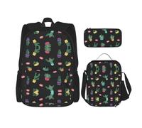 Kfjghhl Cactus.. Trousse à crayons Sac à dos Sac à déjeuner Garçons Filles School Bookbag Set College Laptop Student Summer