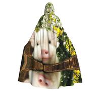 Kfjghhl Cape à capuche unisexe avec motif fleur de viol et cochon pour fête, Halloween, costumade pour adultes, 147,3 cm