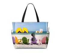 Kfjghhl Chairs Beside The Blue Sea Sky Sac fourre-tout de grande capacité pour femme avec poches pour ordinateur portable Sac à main de travail pour adulte Gym