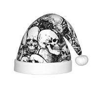 Kfjghhl Chapeau de Père Noël noir et blanc à motif crânes pour enfants Chapeaux de Noël Couvre-chef Unisexe Chapeau de Noël Nouvel An Fête festive
