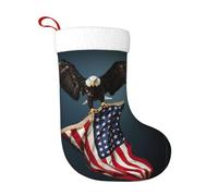 Kfjghhl Chaussette de Noël classique 3D Aigle à tête blanche volant avec drapeau américain pour adulte et enfant Sac cadeau à suspendre Décoration de la maison Sac cadeau