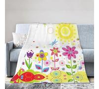 Kfjghhl Couverture polaire super douce et chaude pour chambre d'enfant, motif soleil, papillons, libellules et fleurs