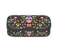 Kfjghhl Grande trousse à crayons Sugar Horror Skull and Flowers pour filles et garçons avec compartiments à fermeture éclair