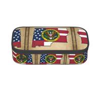 Kfjghhl Map02 Trousse à crayons avec motif drapeau du Dakota du Nord abstrait pour filles et garçons Grande capacité avec compartiments à fermeture éclair