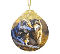 Kfjghhl Plaque ronde en verre à suspendre en forme de loups pour sapin de Noël