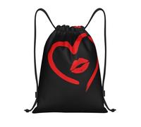 Kfjghhl Sac à dos avec cordon de serrage en forme de cœur et rouge à lèvres - Sac de sport en vrac - Pour femmes, hommes, enfants - Sport de plein air, Noir , M, Vacances