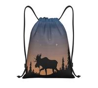 Kfjghhl Sac à dos Moose Mountain Pine Tree Wilderness avec cordon de serrage - Sac de sport en vrac - Pour femmes, hommes, enfants - Sport de plein air, Noir , M, Vacances