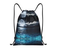 Kfjghhl Sac à dos pleine lune et nuages brumeux avec cordon de serrage turquoise Sac à dos de sport en vrac Sac de sport Cinch Sac de gym Femmes Hommes Enfants Sport de plein air, Noir , M, Vacances