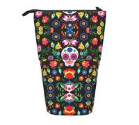 Kfjghhl Sugar Horror Trousse à crayons avec tête de mort et fleurs pour fille Grand support léger Étudiants Adultes Garçons Cadeau Enfant Crayon debout