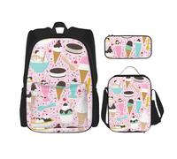 Kfjghhl Sweet Ice Cream Trousse à crayons Sac à dos Sac à déjeuner Sac à dos Sac à dos Sac d'école Cartable Ensemble College Laptop Student Summer