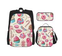 Kfjghhl Sweet Lollipop Cupcake Trousse à crayons Sac à dos Sac à déjeuner Sac à dos Sac à dos d'école Sac à dos Sac à dos Cartable Ensemble College Laptop Student Summer