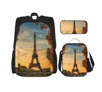 Kfjghhl Trousse à crayons motif Tour Eiffel Paris Automne Sac à dos Sac à déjeuner Sac à dos d'écolier Sac à dos d'école Sac à dos pour ordinateur portable étudiant
