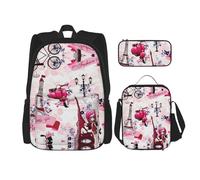 Kfjghhl Trousse à crayons Paris Tour Eiffel France Sac à dos Sac à déjeuner Sac à dos d'école Sac à dos d'école Sac à dos pour ordinateur portable étudiant Été