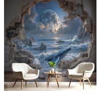 kfjhgbdshhj Décoration murale intissée pour chambre d'enfant, salon, cuisine, motif baleine brisée, bleu XXL, 250 cm x 175 cm Affiche - Giclee - Tableau sans cadre