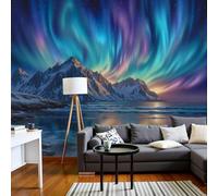 kfjhgbdshhj Fresque murale 3D Îles Aurores boréales Merveilles naturelles, poster mural, sticker mural pour fond TV, décoration murale pour salon, chambre, restaurant, 350 cm x 256 cm