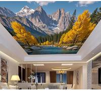 kfjhgbdshhj Fresque murale effet 3D représentant un paysage naturel - Montagnes jaunes et bleues, arbres et rivières - Poster en tissu de soie, papier peint pour salon ou chambre, 250 cm x 175 cm