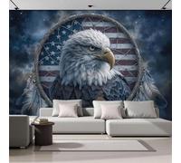 kfjhgbdshhj Fresque murale effet 3D secret - Aigle attrape-rêves drapeau national bleu foncé, affiche en tissu de soie, papier peint pour salon ou chambre, 400 cm x 280 cm