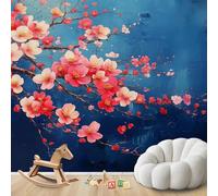 kfjhgbdshhj Papier peint à motifs de branches de cerisier en fleurs, style asiatique, intissé, moderne, pour salon ou chambre, motif peinture à l'huile, 400 cm x 280 cm