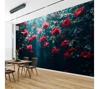 kfjhgbdshhj Papier peint à motifs de roses rouges et de fleurs sombres, intissé, moderne, pour salon, chambre ou chambre d'enfant, 400 cm x 280 cm.