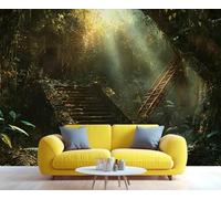 kfjhgbdshhj Papier peint Forêt Tropicale Verte, Arbres et Feuilles, Chemin, Style Gothique Vintage Antique, Décoration Murale pour Chambre, Salon, Canapé, Fond TV, Poster, 400cm x 280cm