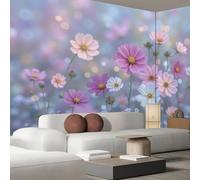 kfjhgbdshhj Papier peint mural décoratif effet 3D, motif fleurs sauvages cosmos, tissu de soie - Panorama de fleurs de jardin, 350 cm x 256 cm