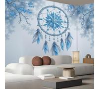 kfjhgbdshhj Papier peint mural décoratif effet 3D, tissu de soie attrape-rêves en cristal - Panorama onirique aquarelle, bleu clair, 250 cm x 175 cm