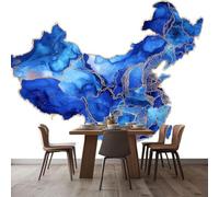 kfjhgbdshhj Papier peint mural intissé 3D motif carte du monde en marbre bleu, décoration murale pour salon, chambre, chambre d'enfant, bureau, couloir, 350 cm x 256 cm